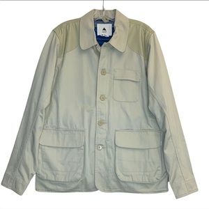 Burton Mens Khaki Button Jacket Size Medium Blue Striped Partial Lining Pockets